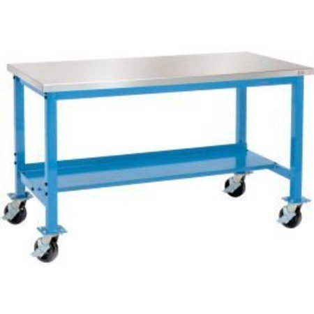 GLOBAL EQUIPMENT Mobile Production Workbench w/ Stainless Steel Top, 60"W x 30"D, Blue 253984BL